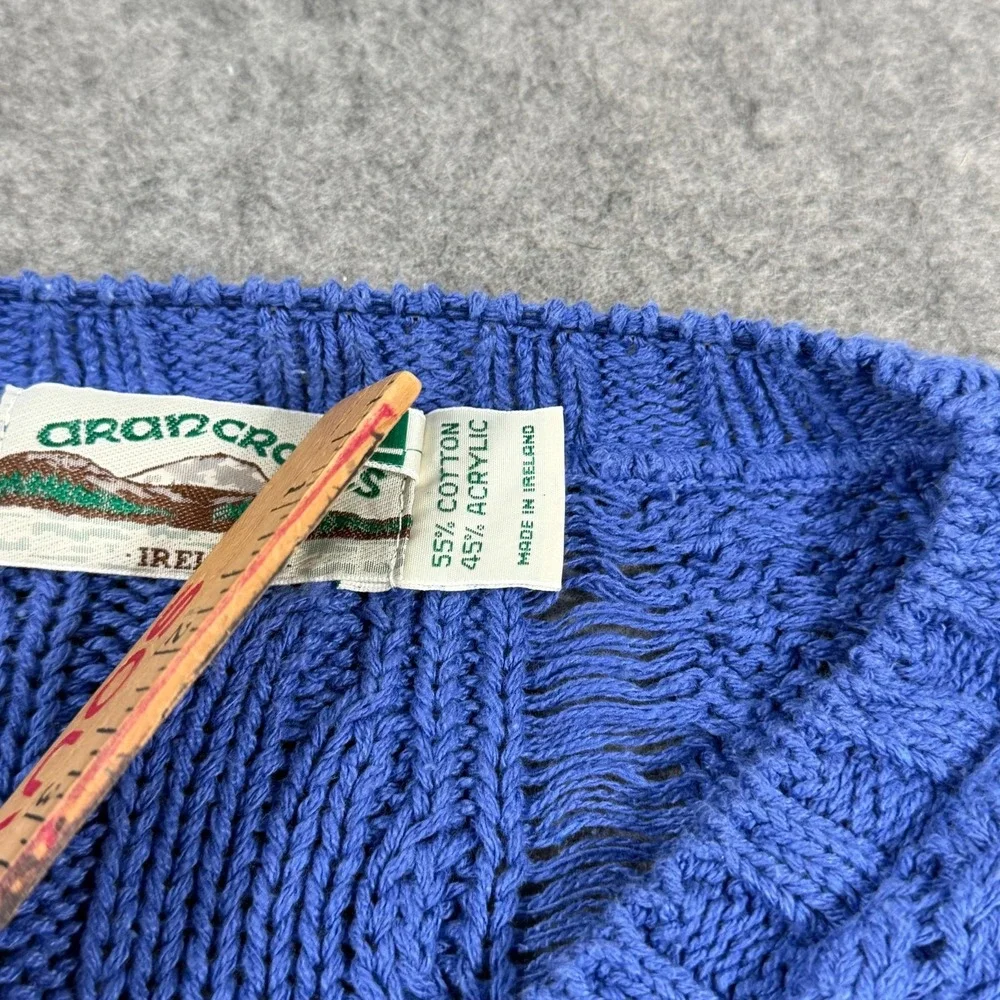 Aran Crafts Ireland Periwinkle Cable‎ Knit V-Neck Sweater Women's Size Large